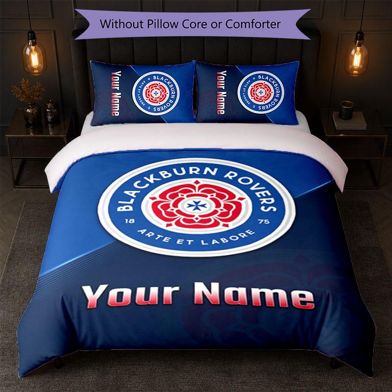 Blackburn Rovers Football Custom Name Text Bedding Set 1 Duvet Cover+2 Pillowcases Soccer Logo Personalized Gift For Special Occasion Bedroom Decor