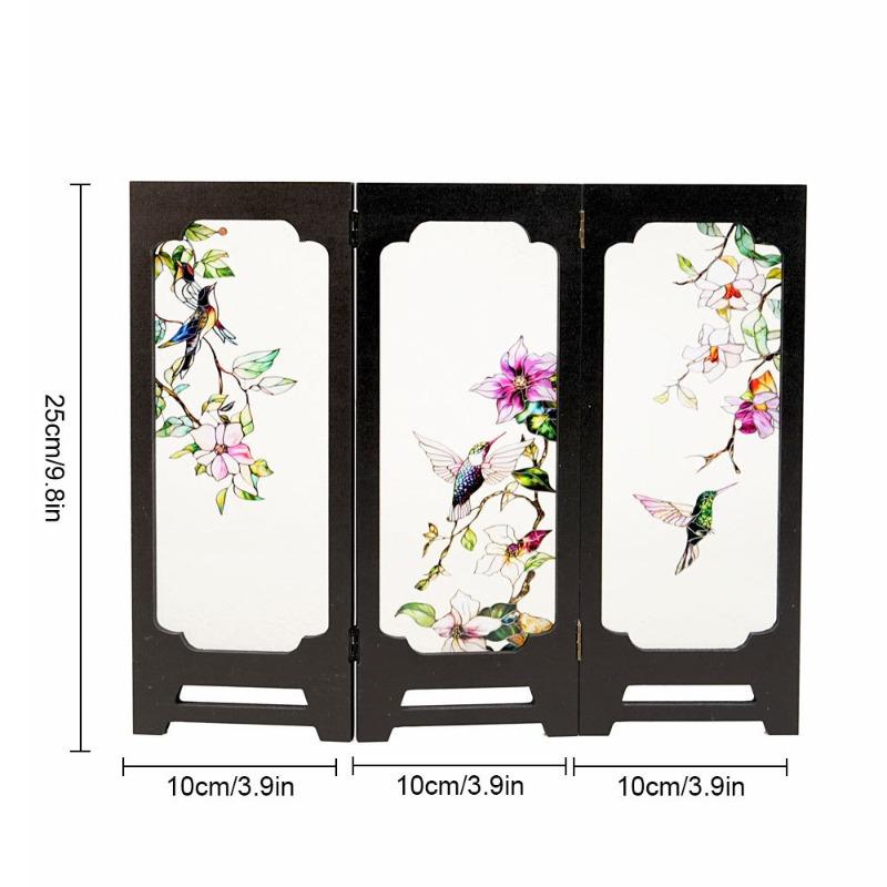 Creative Chinese-Style Floral Bird Acrylic Screen Ornament Retro Pattern Screen Crafts Desk Display Craft Home Decoration Gift