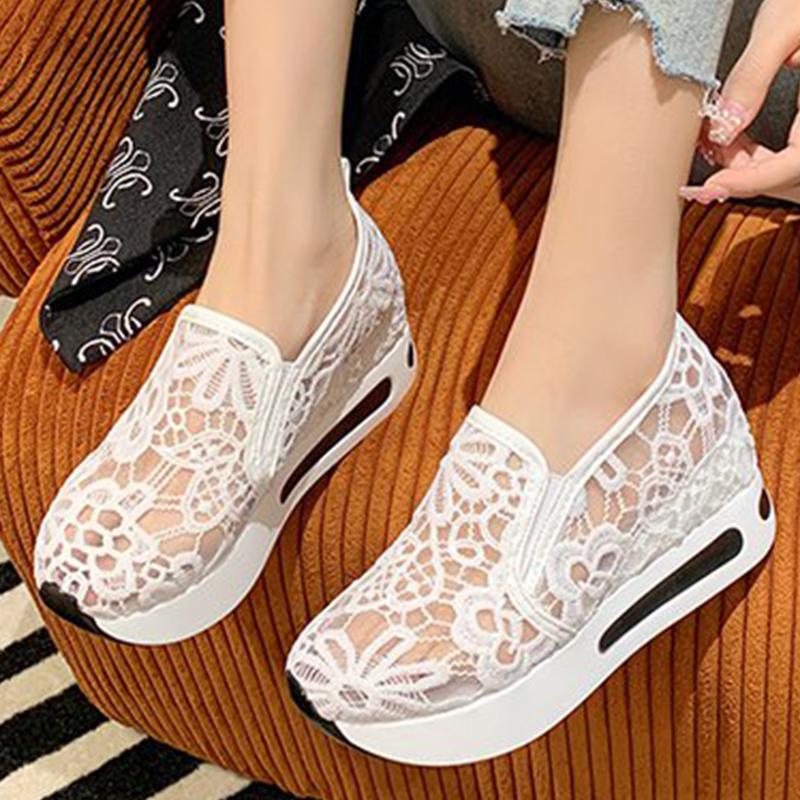 Fashion Classic Black Embroider Sneakers for Women 2025 Comfortable Breathable Mesh Casual Shoes Woman Lightweight Platform Shoes Mujer