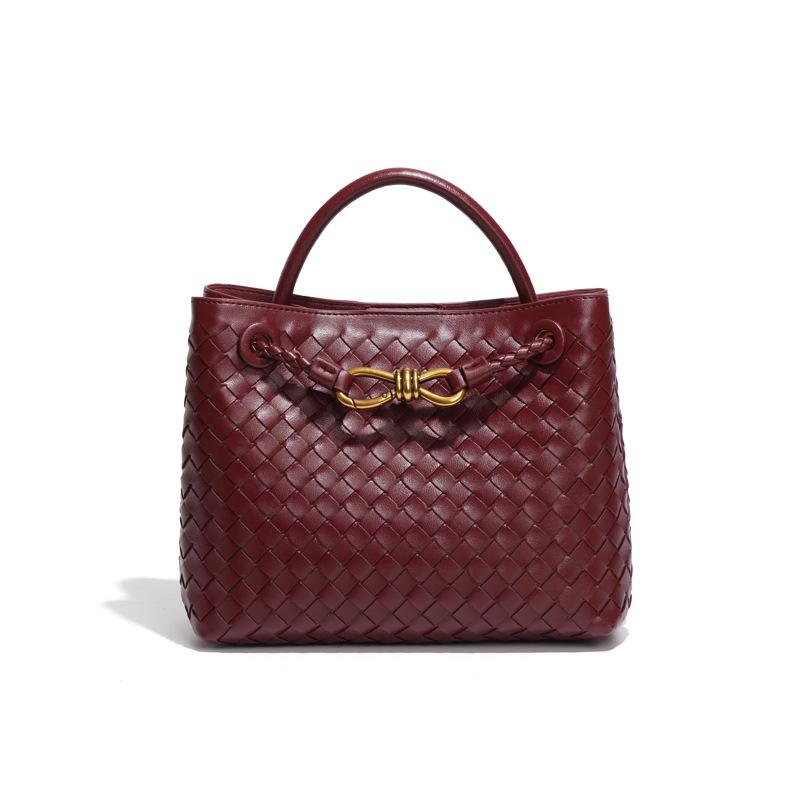 

Ручная женская сумка, плетеная сумка с бантом, повседневная сумка большой вместимости на одно плечо без логотипа красный