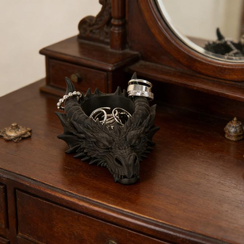 Gothic Dark Style Dragon Head Shaped Desktop Jewelry Storage Tray For Personalized Dark-Style Home Desktop