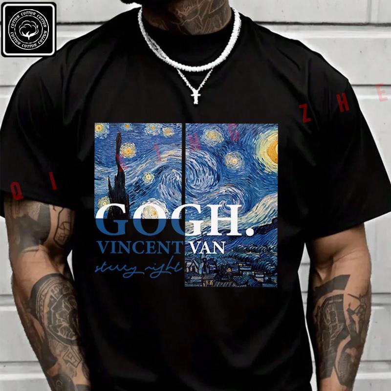Men's And Women's T-shirt Summer Moto Cotton Tee Creative Gogh Graphic Short-sleeved Spring Aut