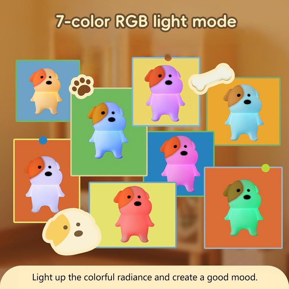Cute Dog Night Light for Kids Rechargeable Squishy Dimmable 7 Colors Nightlight Silicone Puppy Sleeping Lamp For Christmas Gift