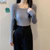 "2023 Autumn/Winter Korean Slim Square Neck Long-Sleeve Knitted Sweater for Women"