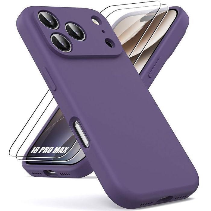 Hülle für iPhone 18 Pro Max, Dünnes Silikon Kratzfest Stoßfest Dunkelviolett - 2 Gehärtete Gläser