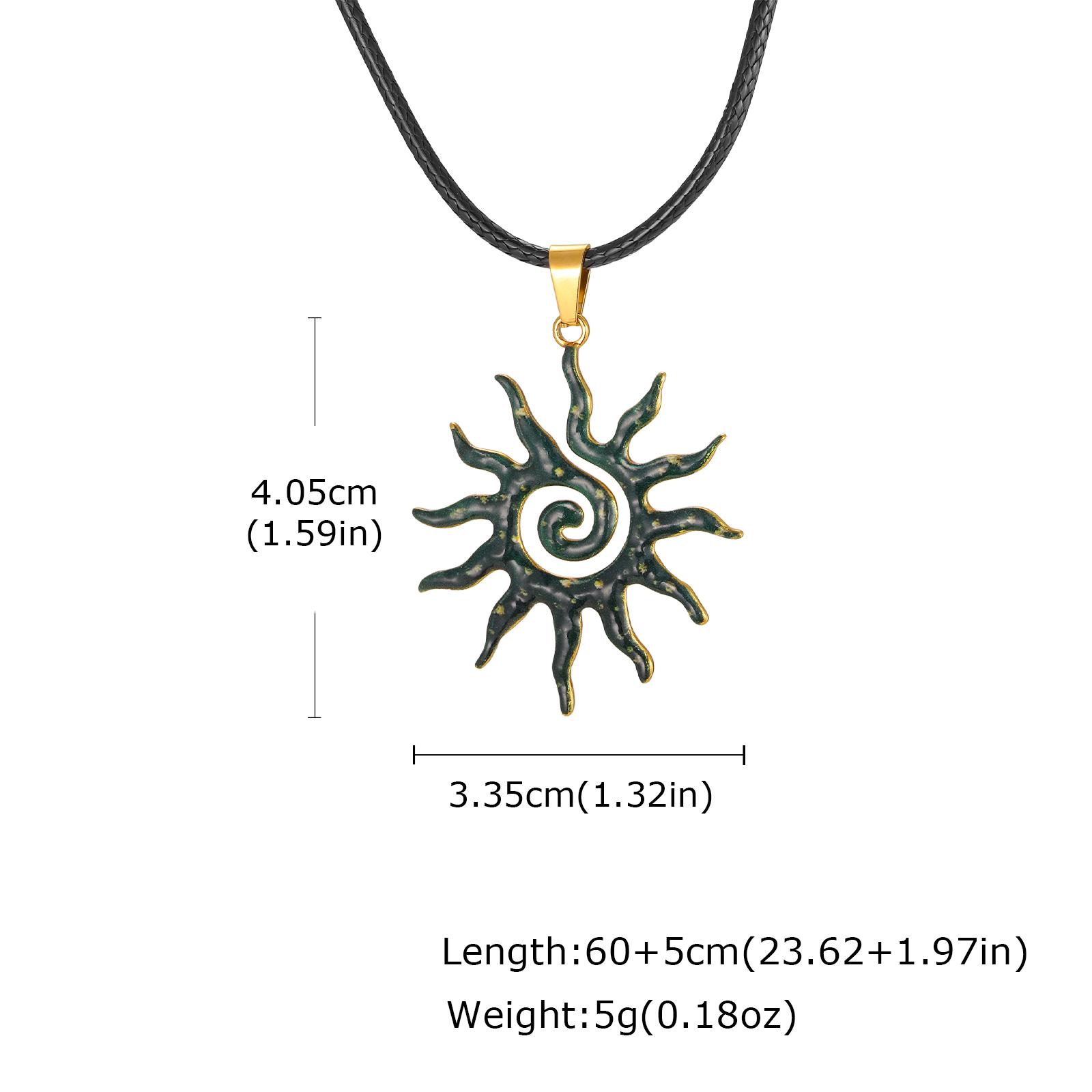 

Fashion Stainless Steel Spiral Sun Pendant Necklace for Men Women, Adjustable Wax Rope Chain Necklace, Trendy Waterproof Jewelry