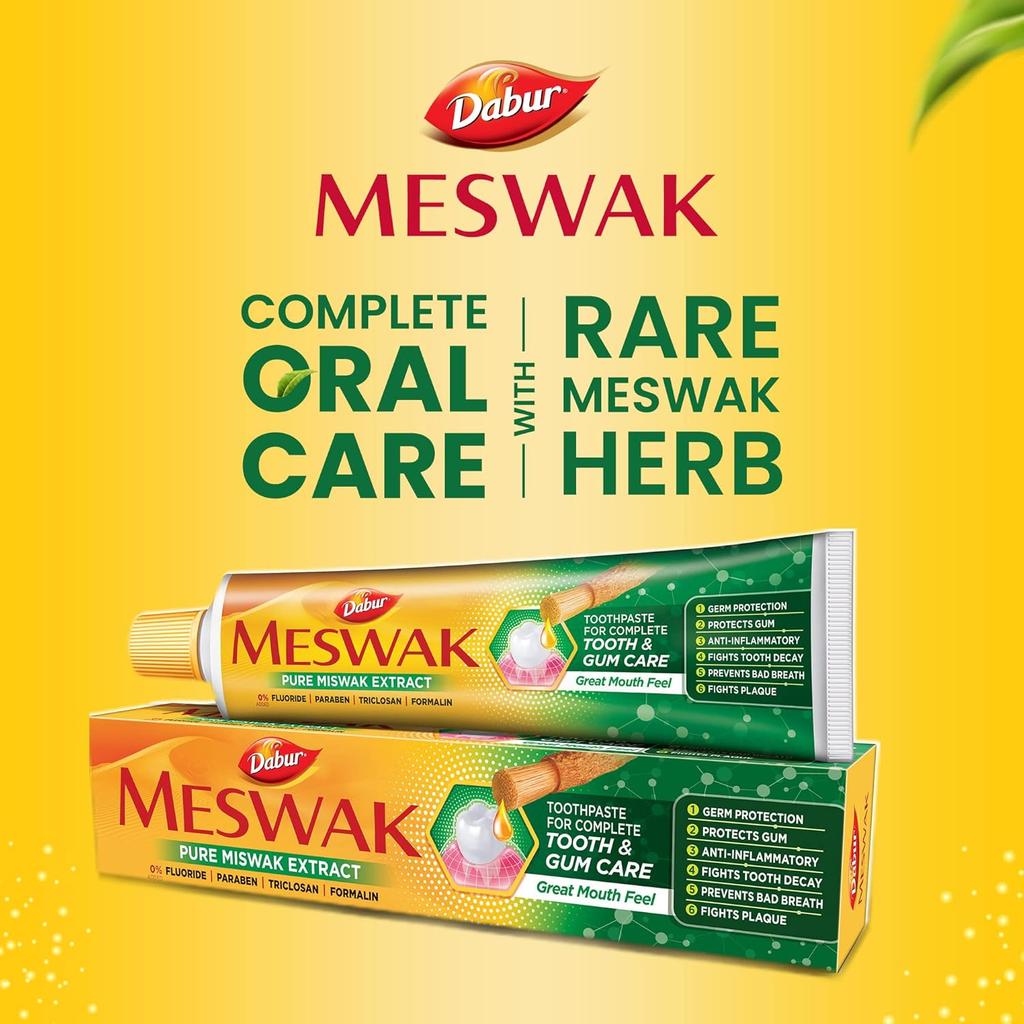 Dabur Meswak Complete Oral Care Zahnpasta 100g | Pflanzlicher Miswak-Extrakt | Kariesschutz, Zahnfleischpflege, Plaqueentfernung & Frischer Atem | Fluoridfrei