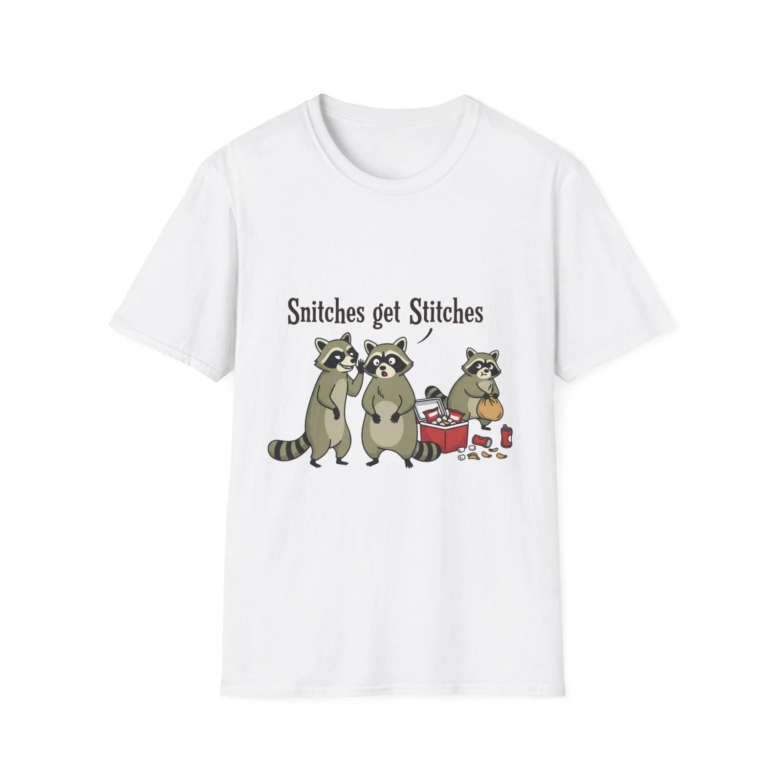 Snitches Get Stitches raccoon T shirt | Funny Raccoon Illustration M