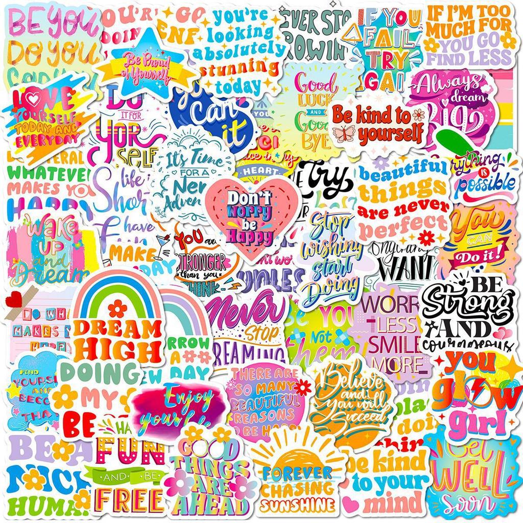 50 Text Stickers Doodle Cartoon Color Encouragement Reward Stickers DIY Suitcase Decoration Stickers Bag