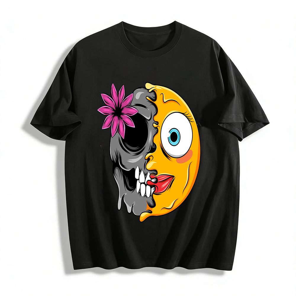 Funny Skull Smile Print Short Sleeve Unisex Trendy Casual Top Pure cotton T-shirt XXS