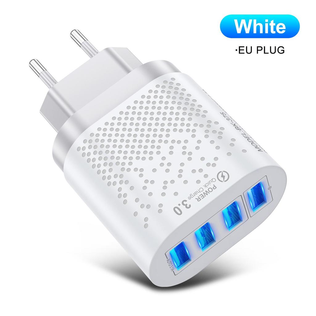 VAORLO 3A Charging Port Fast Charger 4 USB Port LED Light Quickly Charge EU US Plug 48W Charging