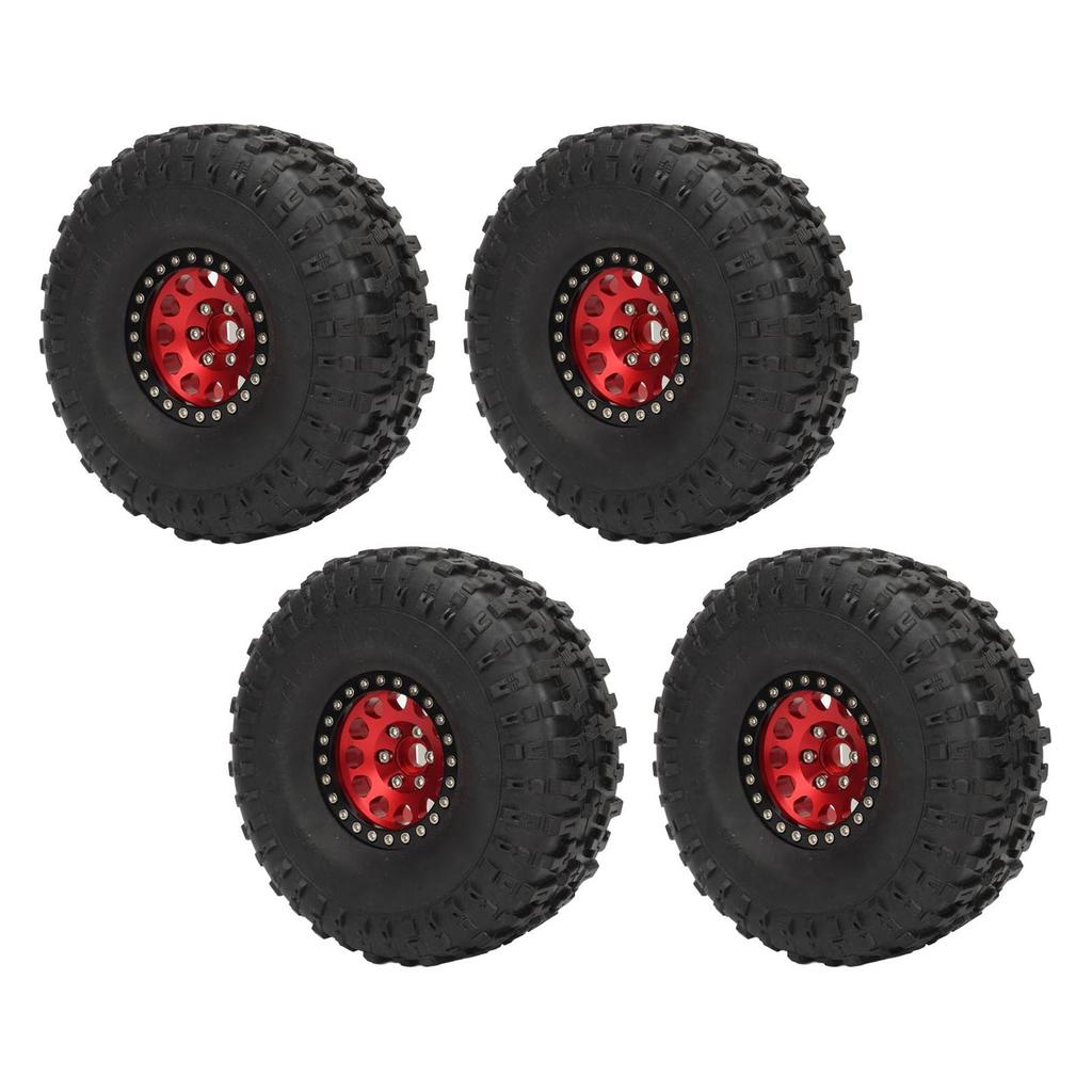 4PCS 1.9inch RC Crawler Rubber Tires 12 Hole Aluminium Alloy Wheels Hub Replacement for SCX10 1 10 Red
