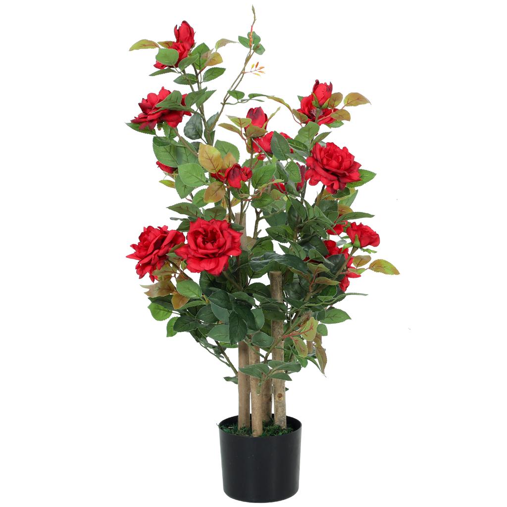 90cm Artificial Rose Tree Decorative Fake Plant With 344 Silk Leaves 17 Flowers For Outdoor Indoor Decor Red
