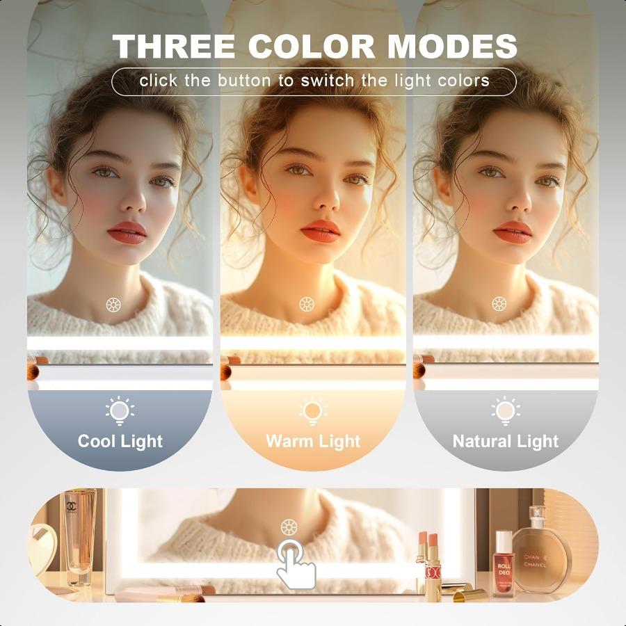 Vanity Mirror with Lights 15 X 13 LED Makeup Mirror with 10X Magnification Smart Touch 3 Colors Dimmable Adjustable Brightn 360