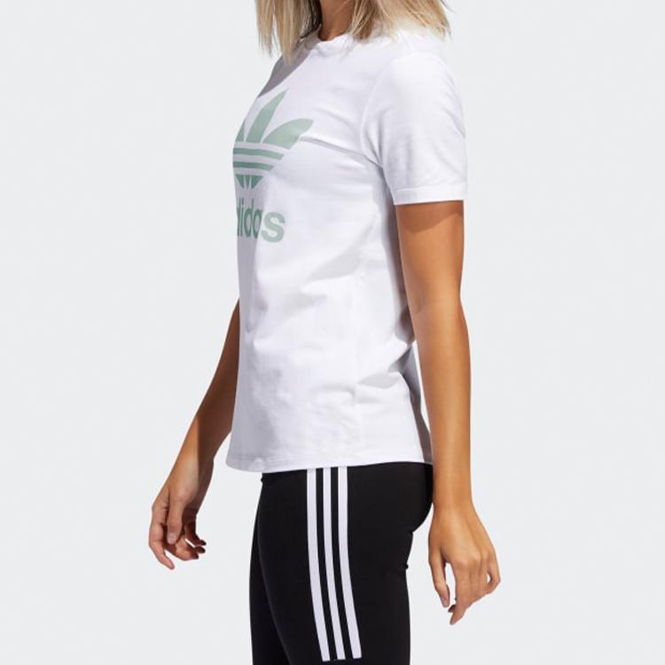 adidas Originals Trefoil Hellgrün Großes Logo Print Vintage Amerikanisches Kurzarm-T-Shirt Damen Oberteile Weiß FJ9452