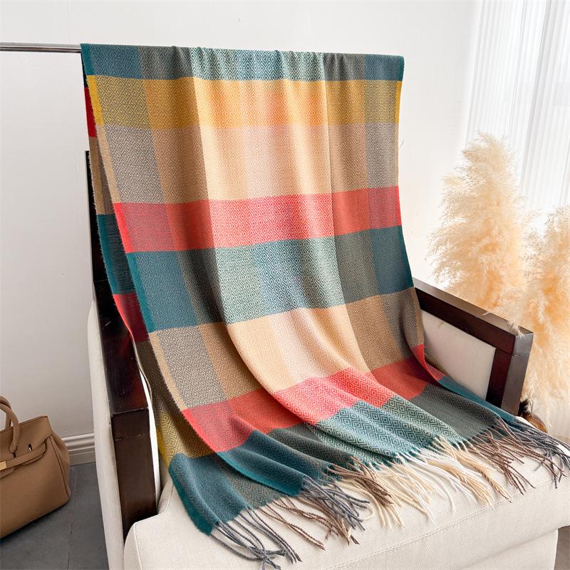 

Fashion Rainbow Color Winter Imitation Cashmere Women Warm Scarf Thicken Shawl Pashmina Neckerchief Foulard Wrap Hijab 200x68cm