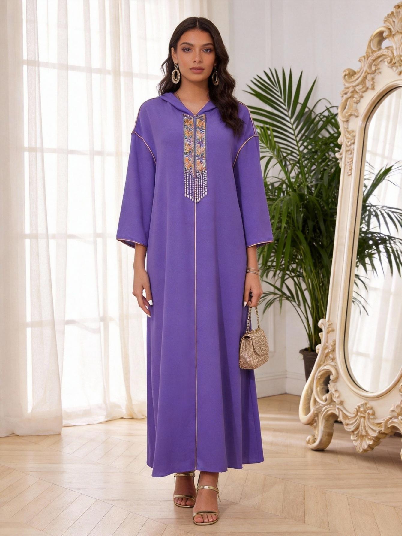 Purple embroidered dress women s long cardigan fashionable elegant robe new women s clothing XS