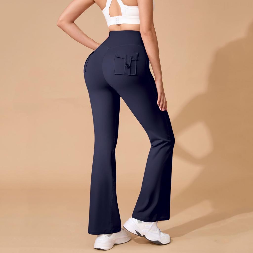 Women's Yoga Tight Pants Outdoor Sports Fitness Flared Pants With Pocket Crowns