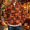 Men's Loose Fit Raglan Sleeve Sweatshirt with Stand Collar and Halloween Print for Parties and Daily Wear