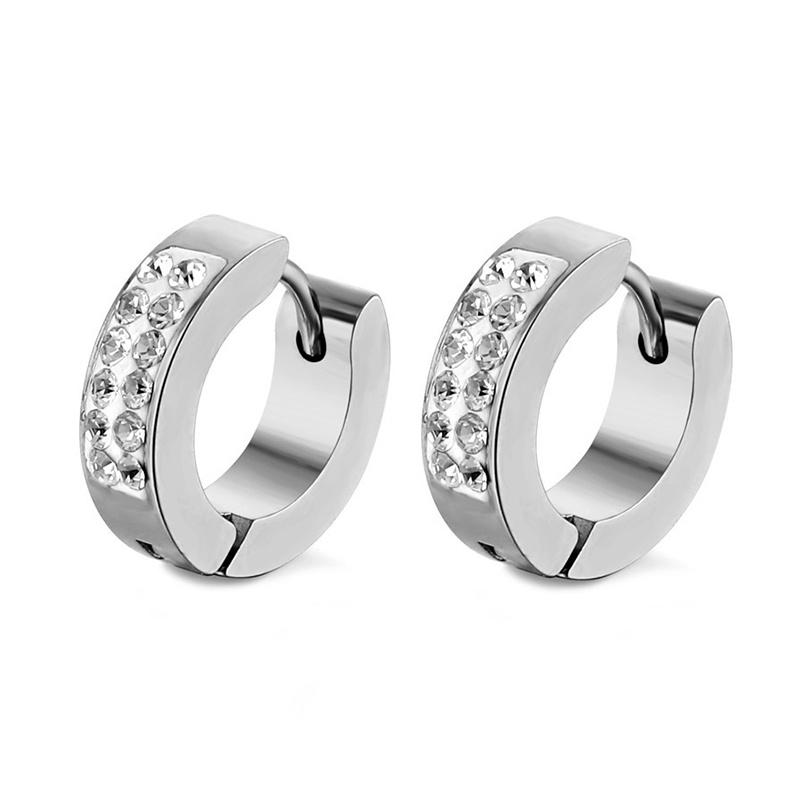 1/9 Pairs Unisex Punk Stainless Steel Crystal Cubic Zirconia Round Huggie Hoop Earrings for Men Women Daily Party Wear Jewelry