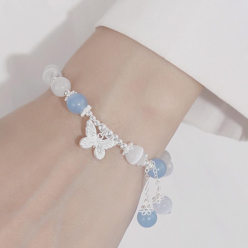 Cat's Eye Crystal Butterfly Bracelet - Designer High-End Women's Jewelry in Versatile Sea Blue Gray