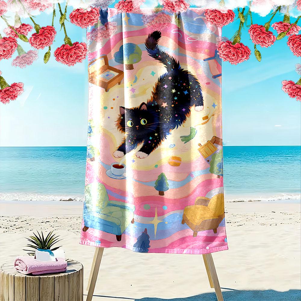 Cosmic Cat Fantasy Beach Towel A must-have beach towel for beach travel