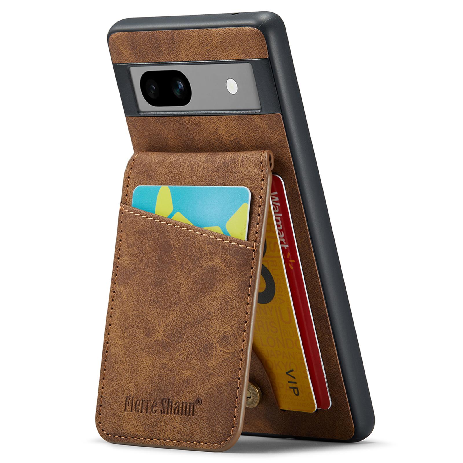 

FIERRE SHANN For Google Pixel 8 Cell Phone Case Kickstand Design PU+TPU Cover Brown
