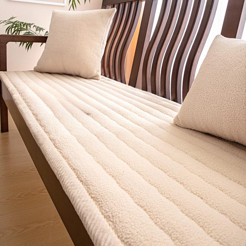 Solid Wood Sofa Cushion Autumn and Winter Warm Plush Sofa Cover Non-Slip Seat Cushions Winter