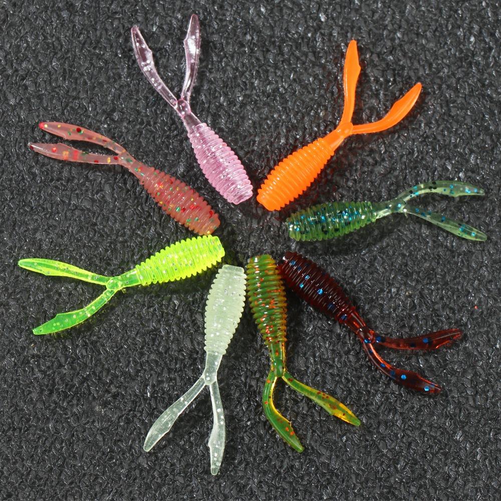 10pcs 36mm 0.3g Soft Fishing Lure Twin Tail Silicone Artificial Bait Wobbler Worm Lures Fluorescent Fishing Tackle for Ocean Sea