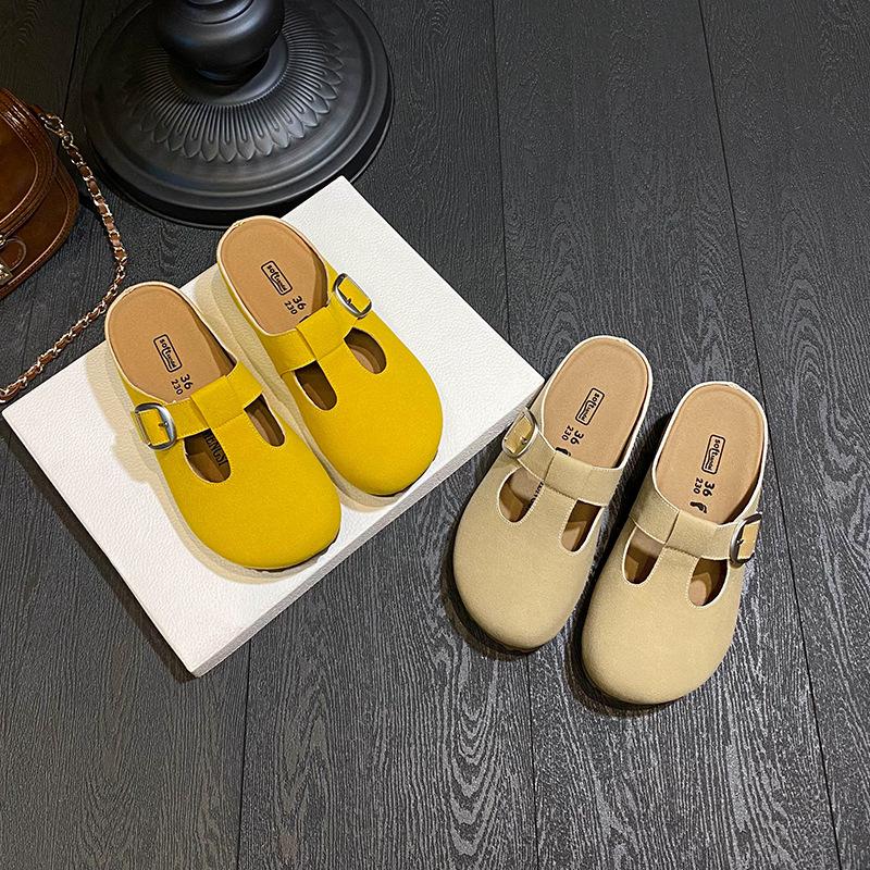 Yixinda small milk bag~ inner height increase retro buckle bag head Mary Jane slippers women's half drag