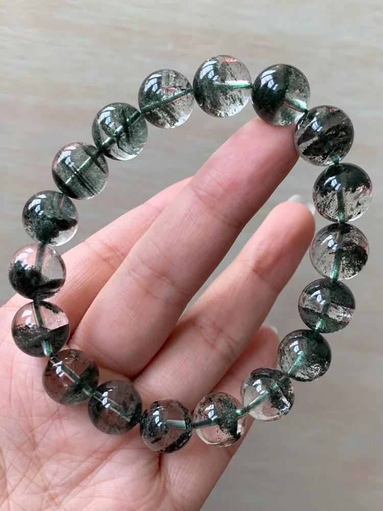 Green Phantom Crystal Beaded Bracelet - Unisex Gift Beads ~8mm