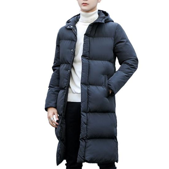 Men Jacket Hooded Solid Color Long Sleeve Coldproof Winter Thicken Cotton Padded