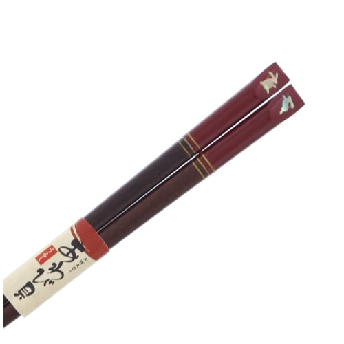 Ishida Japanese Chopsticks, Shell Craft, Abalone, Rabbit Design, Natural Wood, Lacquered, 20.5cm, Vermilion, 11172-0