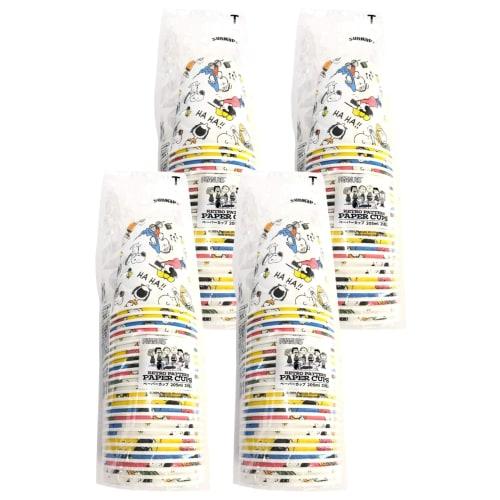 Sunnap Paper Cups, Snoopy Retro Pattern, 205ml, 25 cups per pack (4 packs total, 100 cups), Assorted Paper Cups in 4 Designs, Made in Japan, 7.5cm Wid