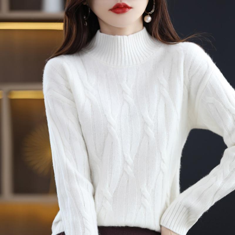 New Solid Color Sweater Women's Bottom Knitted Sweater Autumn and Winter Fashion Pullover Long Sleeve Half Turtleneck Inner Top Women