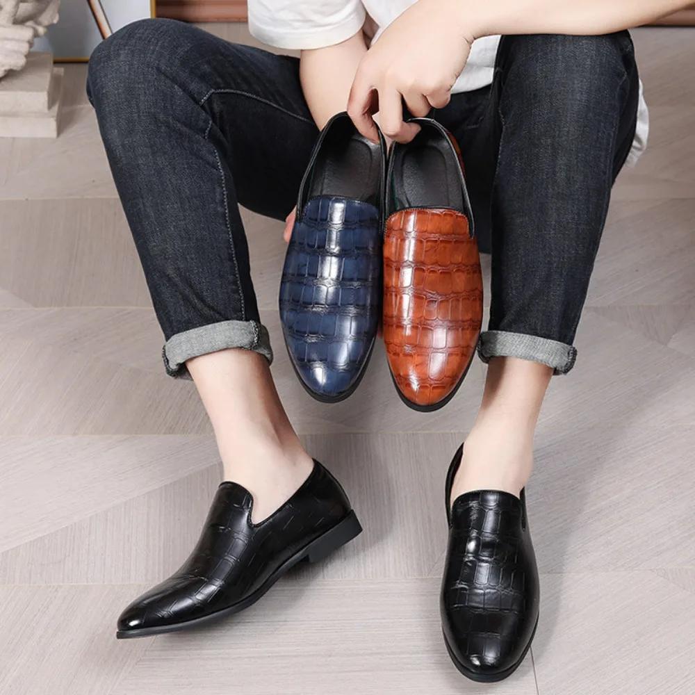 Men's Leather Shoes with British Style Stone Pattern Business Leather Shoes and Formal Shoes Men Loafers