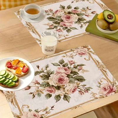 Pink Rose Placemats Dining Room Kitchen Decorative Floral Table Mats Coasters Coffee Mats Home Decor