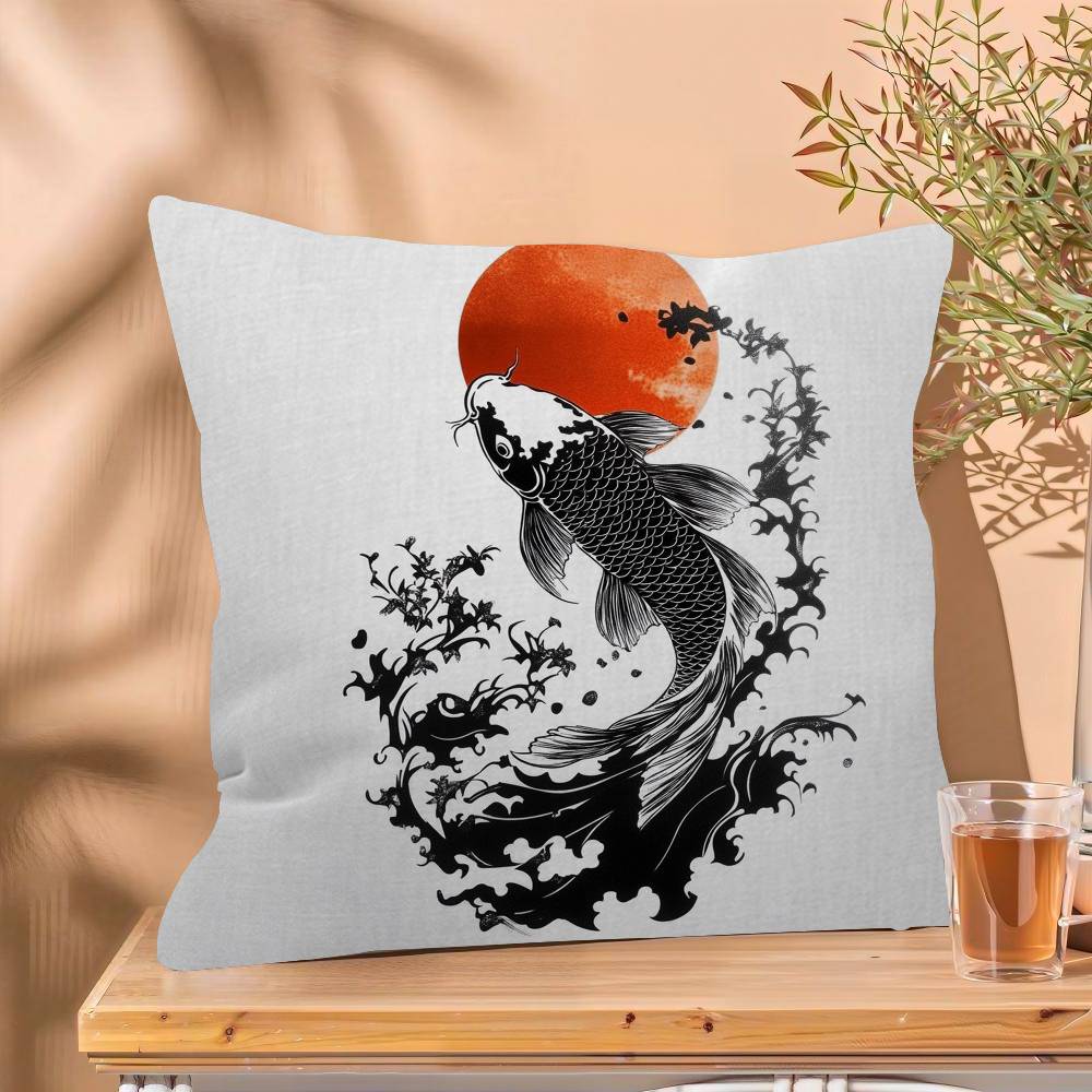 Japanese Red Koi Fish Pillow Cover Sofa Cushion Cover Home Room Decoration Children Gift