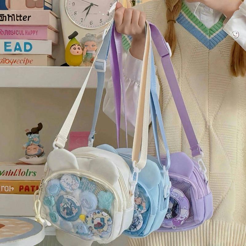 Cat Two-dimensional Yuan Transparent Messenger Bag, College Style Mobile Phone Small Bag, Women's Small Food Allowance, Stab Board Pain Bag Baby Bag