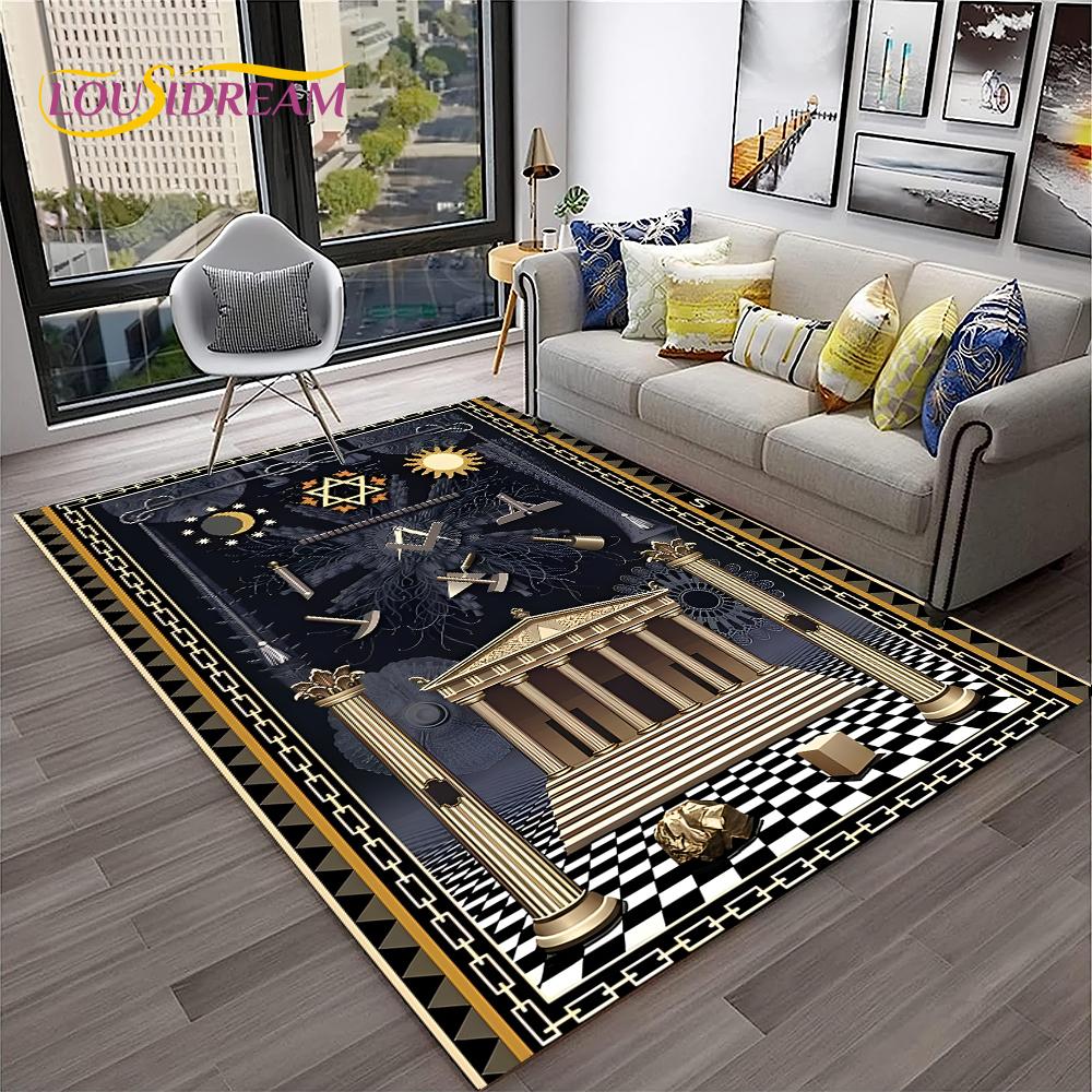 Ring Freemasonry Illuminati Masonic Carpet Rug for Home Living Room Bedroom Sofa Doormat Decor,Kid Area Rug Non-slip Floor Mat