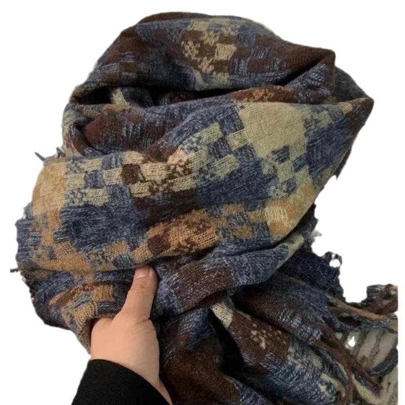 New Christmas scarf splicing cold-proof scarf, atmosphere tassel scarf, autumn and winter versatile warm shawl