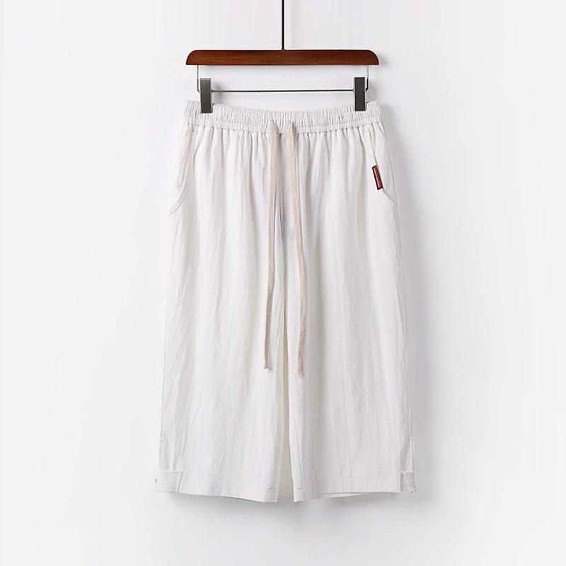 

Мужские летние тонкие свободные повседневные брюки Seven-minute, однотонные, большого размера, со средней талией и несколькими карманами, прямые брюки 9XL белый