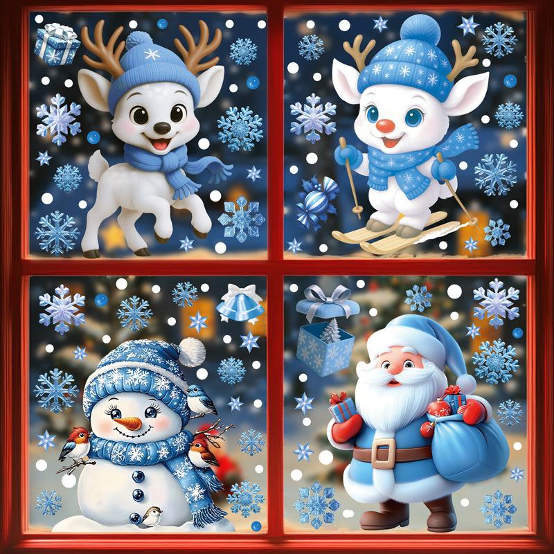 Christmas Window Stickers Winter Snowman Santa Claus Snowflake Elk Static Stickers Glass Ornaments Merry Christmas Posters