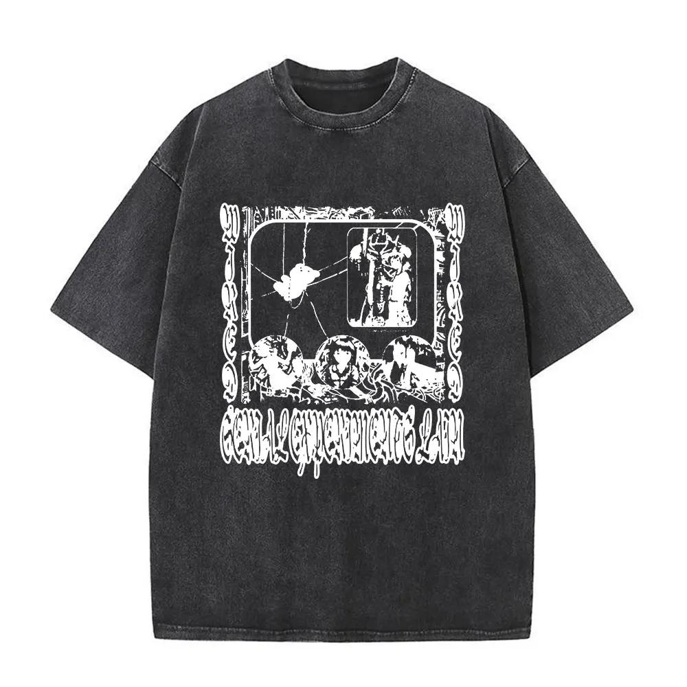 

Anime Serial Experiments Lain Graphic Vintage Washed T Shirts Iwakura Manga Girl Sci Fi Oversized Men Women Short Sleeve Tshirt S