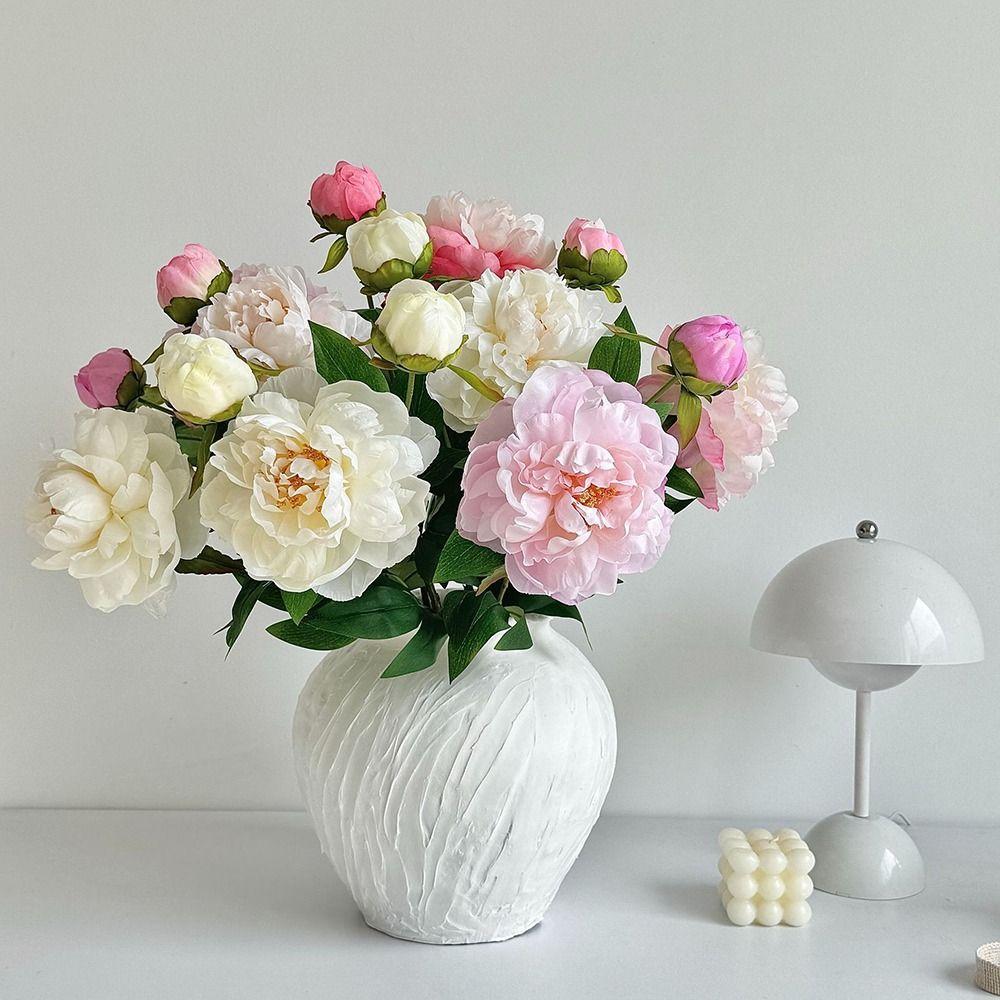 DIY 2 Head Artificial Peony Bouquet Silk Cloth Lifelike Peony Flower Bundle Silk Fake Flower Home Wedding Decoration