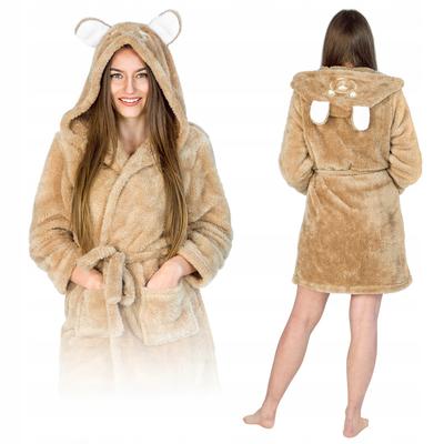 Women's Teddy Bear Bathrobe with Hood, Long, Warm, Thick, Kigurumi Onesie L
