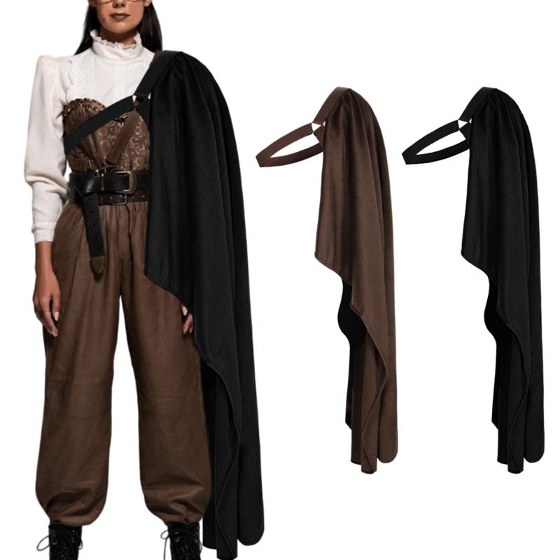 Medieval Shawl Half Shoulder Cape, Men Medieval Half Cape with Adjustable Leather Straps For Halloween, Cosplay Parties