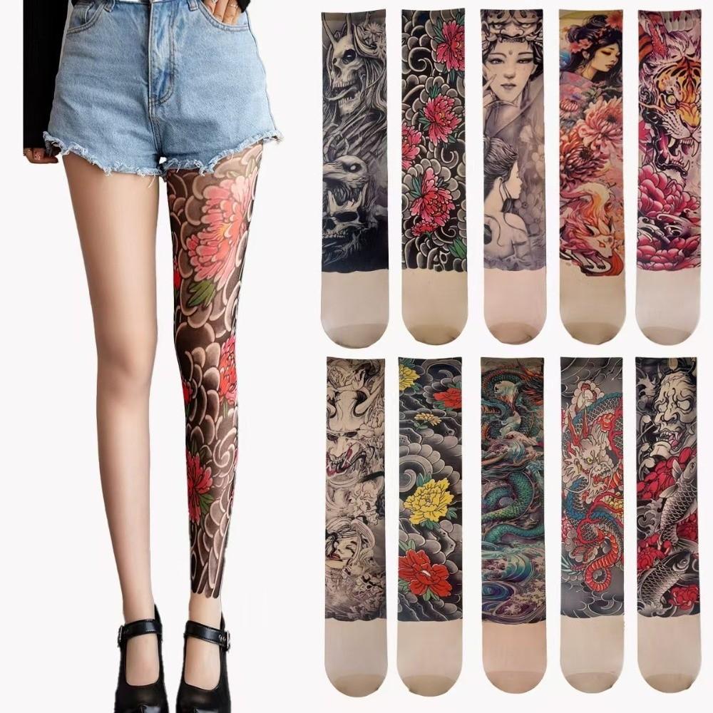 1pc Simulated Tattoo Single-leg Socks Sexy Terrifyin Women's Printed Thigh Socks Perspective Mesh Tattooed Stockings Summer