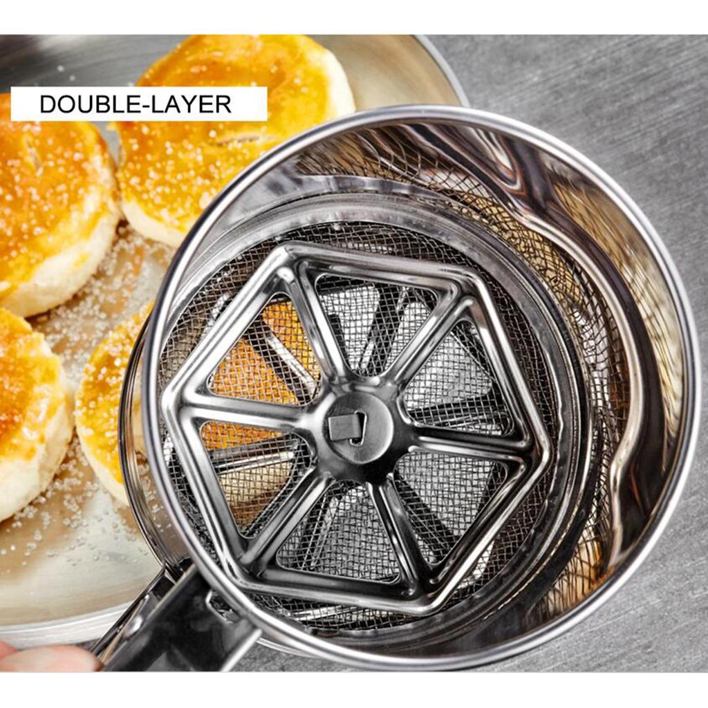 Stainless Steel Flour Sifter with Handle Mesh Cooking Accessory Double Layer