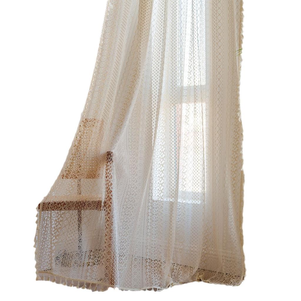 French Retro Gentle Lace Curtains American Crochet Hollowed Out Fresh And Translucent Kitchen Living Room Bay Window Curtain Finished Product